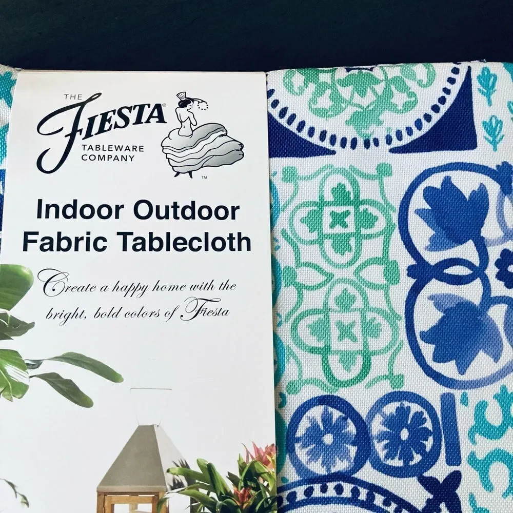 Fiesta Indoor Outdoor Mexican Tablecloth Tablecloth Blue Green Oblong